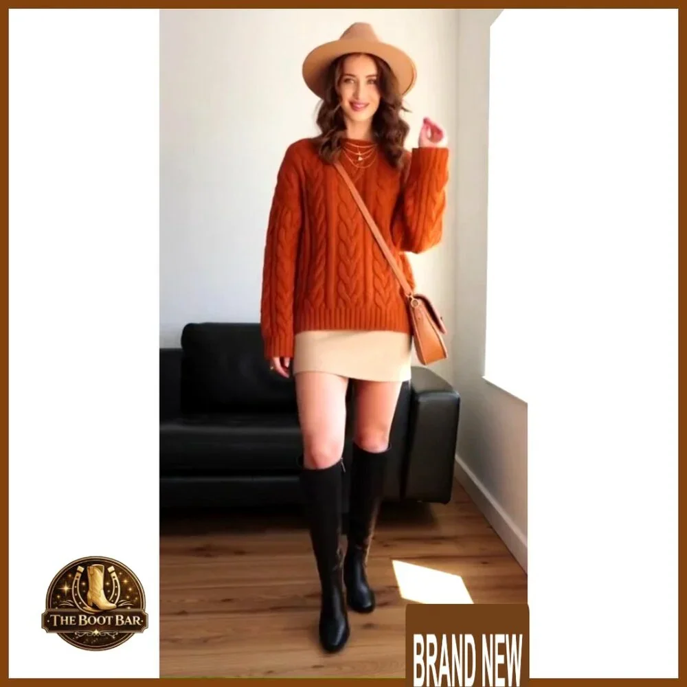 Knee High Boots Faux Leather Square Toe Chunky Heel Elastic Shaft Side Zipper - Picture 6 of 7